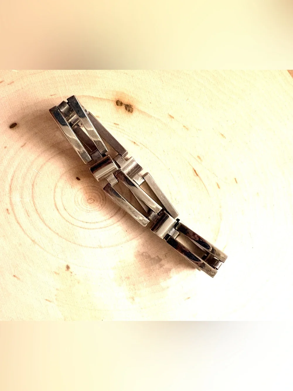 Men's Sterling Silver Link Bracelet - Modern Geometric Design